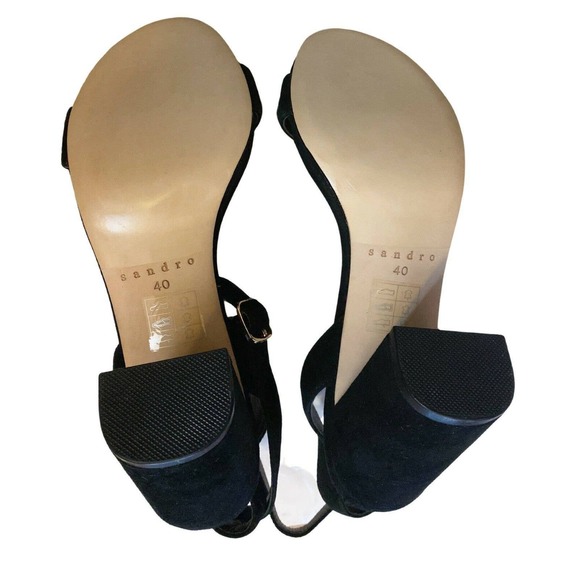SANDRO PARIS Black Suede Sandals Gina Block Heels Studded Detail 40 / 9-9.5 NWB - Picture 5 of 11